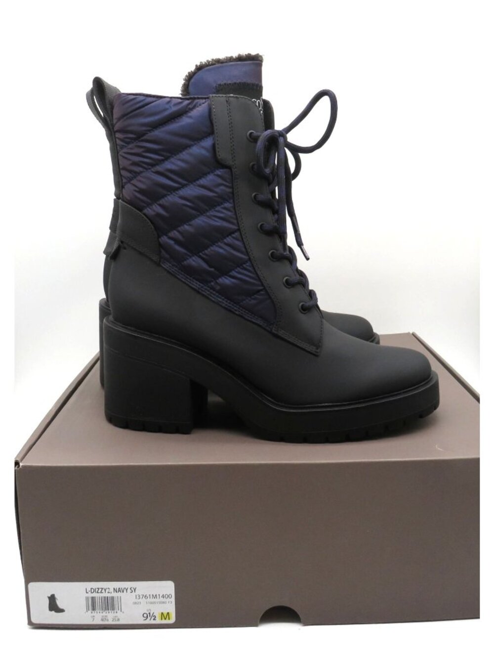 Franco Sarto Navy Quilted Lace-Up Block Heel Boots Size 9.5 NEW $185